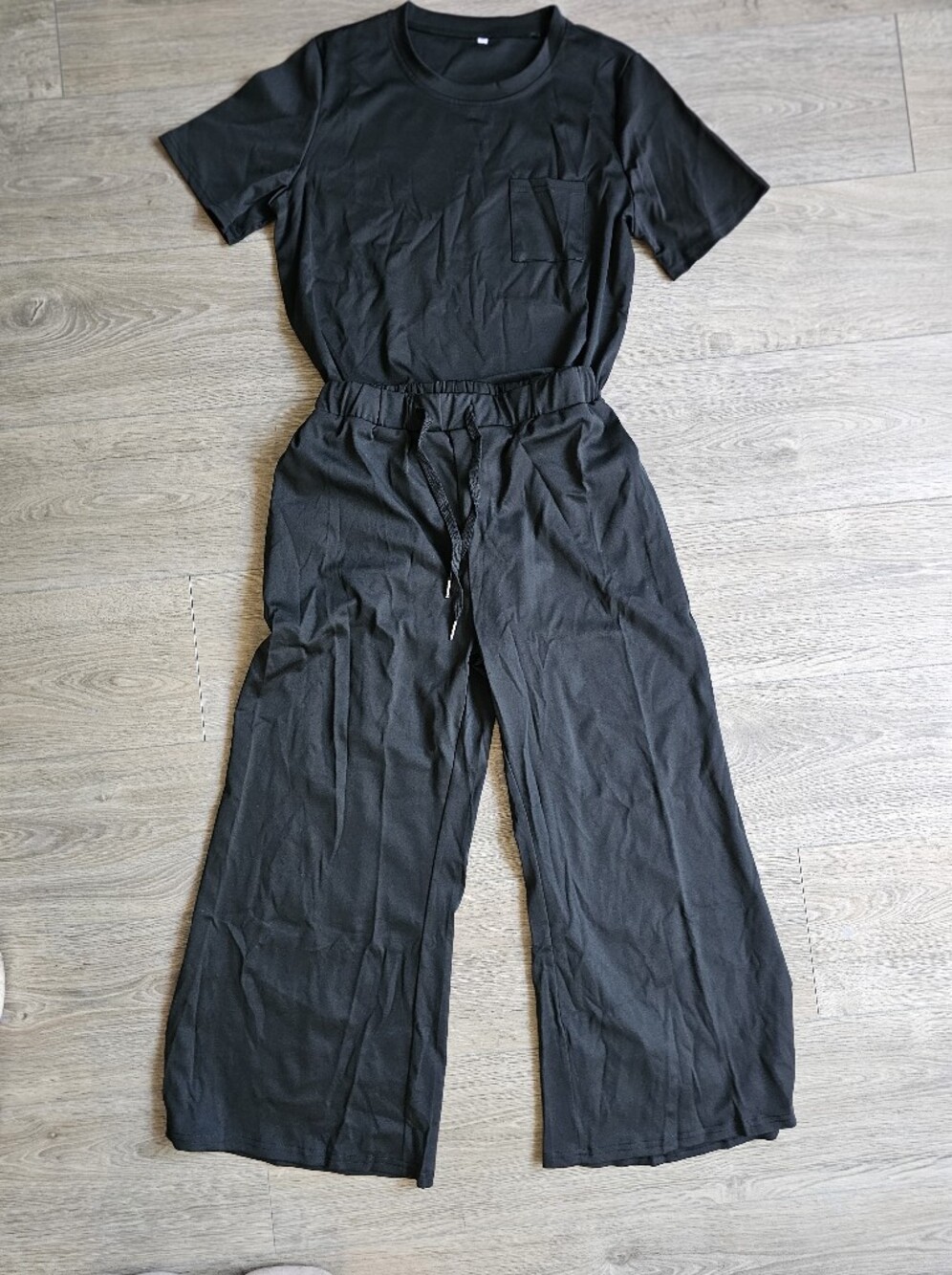 Black Women's High-Waist Drawstring Two Piece Set